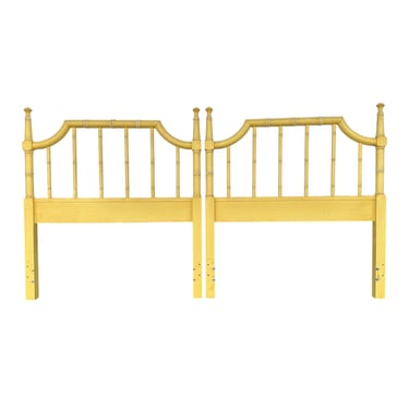 Thomasville Allegro Twin Headboards - 1960s Vintage Yellow Faux Bamboo Set of 2 