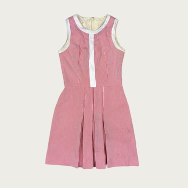 (S) 60s/70s Red Pinstripe Pleated Dress