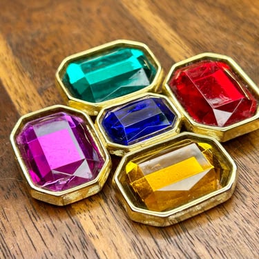 Jewel Brooch 80s 90s Faceted Plastic Jewel Stones Mirrored Back Vintage Retro Fashion Jewelry 