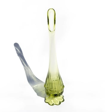 Vintage Fenton Art Glass Swung Bud Vase, Colonial Green Rose Hand Blown Glass, Vintage Home Decor 