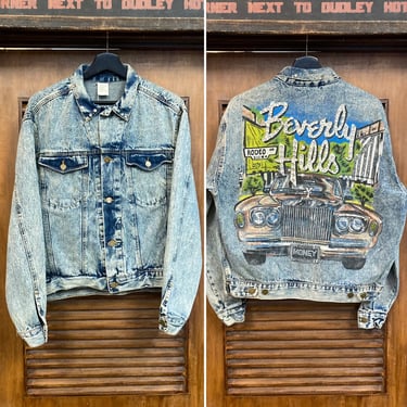 Vintage 1980’s “Tony Alamo” Style Beverly Hills Studded New Wave Denim Trucker Jacket, 80’s Airbrush, Vintage Clothing 