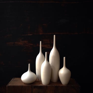 Reserved For MEGAN- custom set of 3 white matte bottle vases by sara paloma 