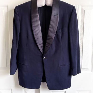 60s Vintage Dark Blue Tuxedo Suit Jacket, Silk, Shawl Collar, 1950s, Rat Pack, Men's 44