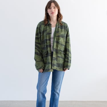 Vintage Faded Green Camo OverShirt | Unisex Camouflage Cotton Button Up | L XL | 011 