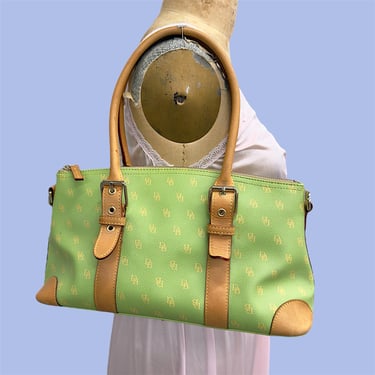 Vintage Dooney and Bourke Satchel with Wristlet Retro 2000s Y2K + Preppy + Lime Green + Signature Logo + Shoulder Bag + Womens Accessory 
