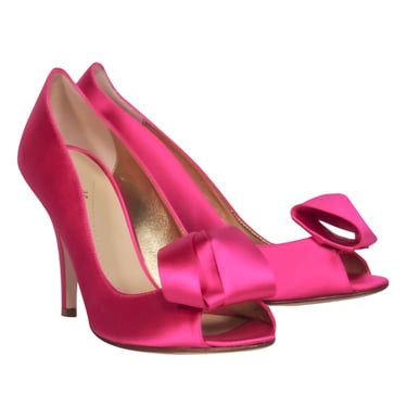 Kate Spade - Hot Pink Satin Peep Toe Pumps w/ Applique Sz 7