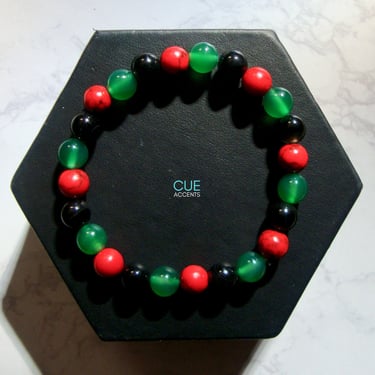 Pan African Gemstone Stretch Bracelet | Black History Month | Red Black Green | Africa Earrings | Black Culture | Unisex | Gift | Men 