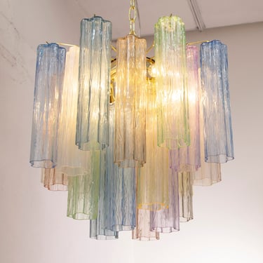 Suspension lamp Made in Italy Tronchi in multicolor Murano glass, vintage style ceiling chandelier 53 cm diameter 