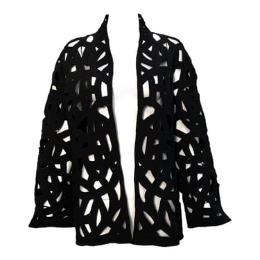 Chado Ralph Rucci Couture Black Intricately Cut-Out Open Jacket