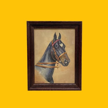 Vintage Horse Painting 1960s Retro Size 14x11 Farmhouse and Country + Horsehead + Acrylic + Hardboard + Artist Leonardio + Home and Wall Art 