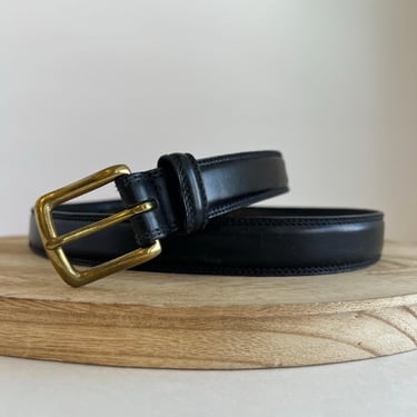 Vintage 90s Black Genuine Leather Golden Solid Brass Belt Size Large 