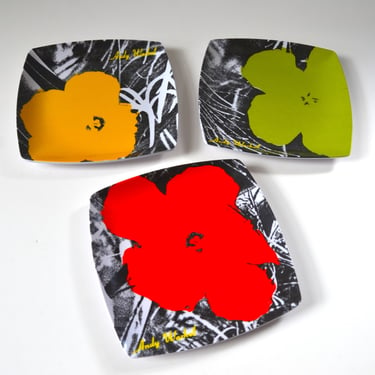 Vintage Andy Warhol Poppy Flower Square Melamine Plates - set of 3 