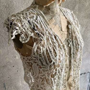Antique Edwardian White Handmade Tape Needle Lace Bodice Dress Blouse Vintage