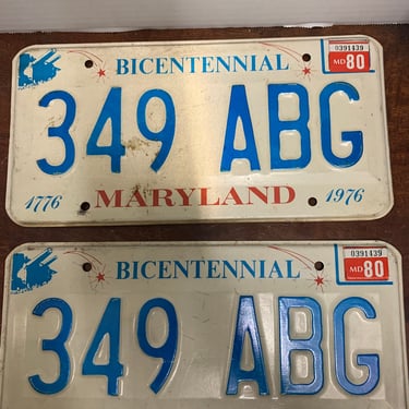 Pair of 1976 Maryland Bicentennial License Plates 