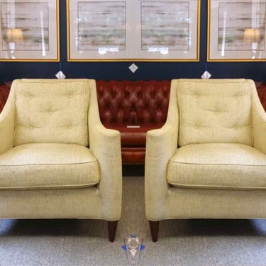 Pair of Emerson Bentley  Modern Chairs W/ Gold Tweed Fabric