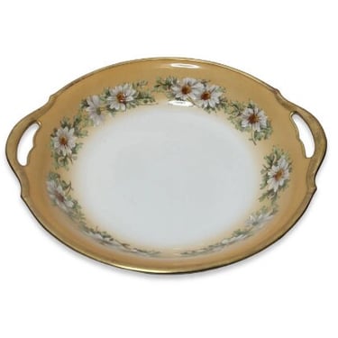 Antique T & V Limoges France Daisy Chain Bowl, Floral 9.5" Serving Dish, Gold Double Handle Charger, Dinnerware, Vintage Kitchen Home Decor 