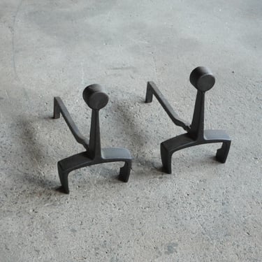 Modernist French 1970s Wrought Iron Andirons 