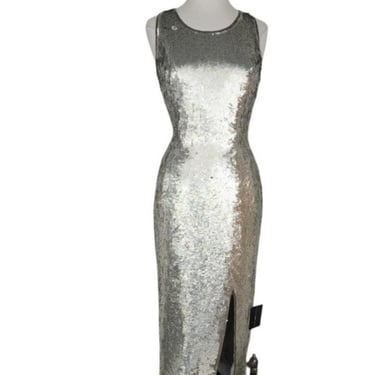 Vintage 90s Silver Evening Dress Metallic Sequins by Scala NWT 