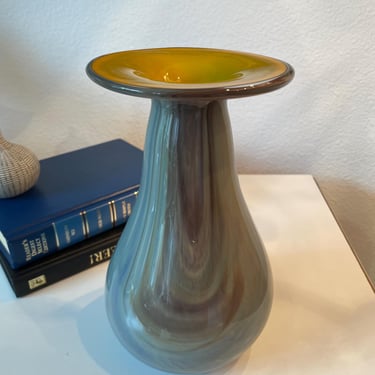 Vintage Art Glass Vase | Cased Glass Multi Colored Vase | Hand Blown Art Glass Vase Artist Sgned 