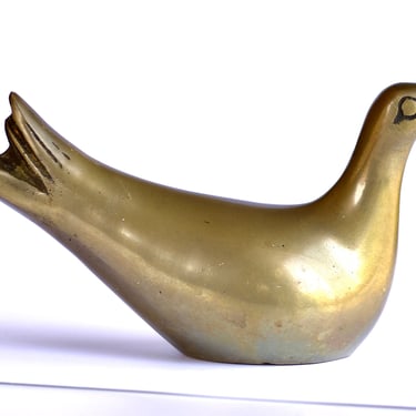 Mid Century Solid Brass Dove Figurine with Soft Natural Patina - Vintage 1950s Home Decor 