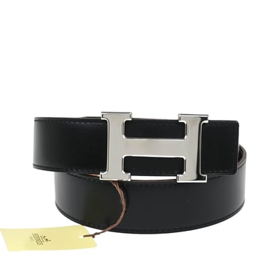Hermes Black Box Calf Constance Reversible Belt #75 Small Good