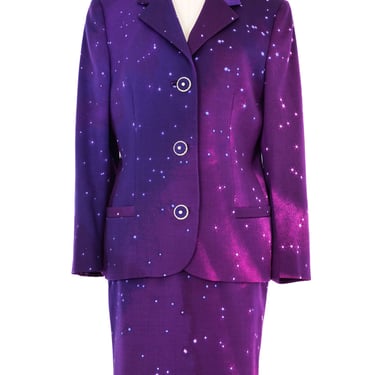 Gianni Versace Couture Purple Galaxy Skirt Suit