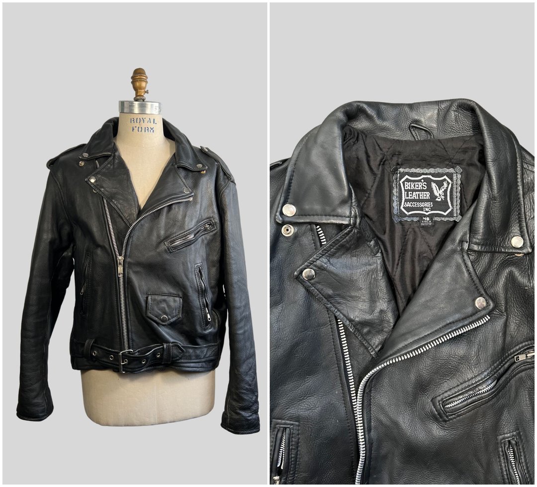 80s Black Leather Cropped Motorcycle Jacket With Fringe, Steer