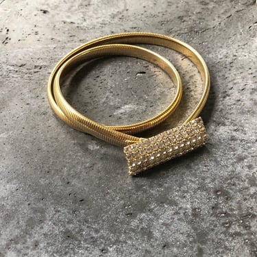 90s gold coil snake belt pave diamond belt buckle / gold elastic snake chain belt with rhinestone buckle | XS S M 