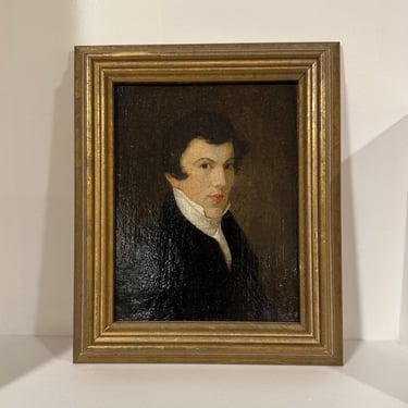 English / British 19th century Small Portrait of a young man Oil Restored 