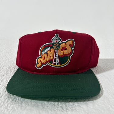 Vintage 1990's Seattle Supersonics Sports Specialties Burgundy Snapback Hat