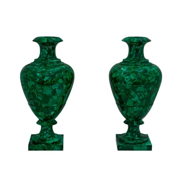 Impressive Pair of Artisan Neoclassical Malachite Urns 20th-Century