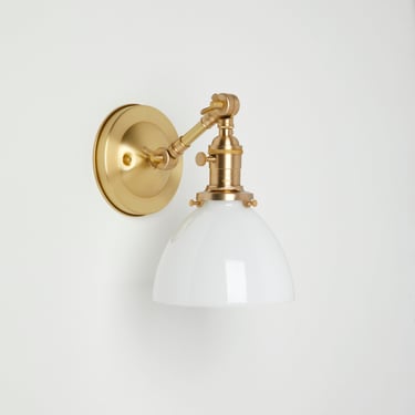 Articulating light - Wall Sconce - Natural Brass Fixture - White Glass Lighting 