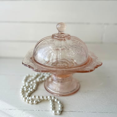 Vintage Pink Indiana Depression Glass Footed Domed Butter Dish/Candy Dish // Pink Glass Collectible // Perfect Gift 