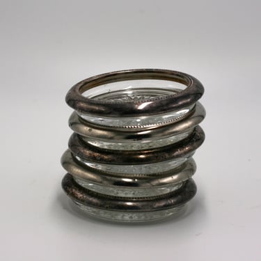 vintage glass coasters with silver plate rims set of five 