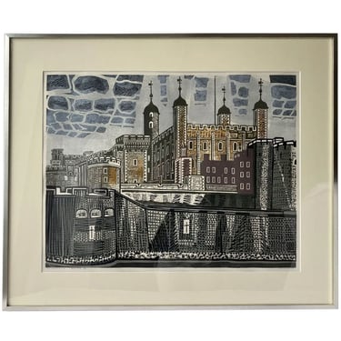 1966 Vintage EDWARD BAWDEN Color Linocut, The Tower of London, 12/100 