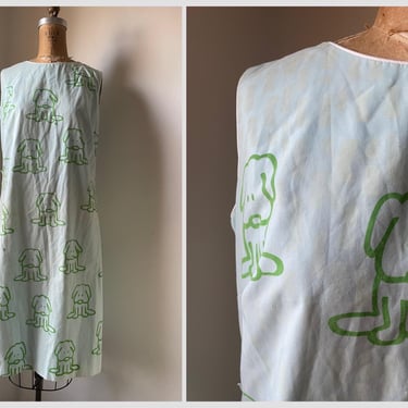 Vintage ‘80s The Vested Gentress hand screen print dress | preppy shift dress, puppy print, whimsical dog print, M 