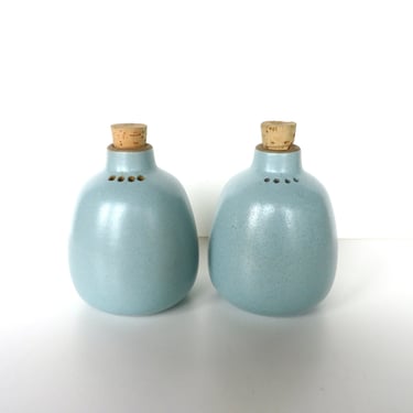 Heath Ceramics Salt And Pepper Shakers In Aqua, Vintage Edith Heath Shakers From Saulsalito California 