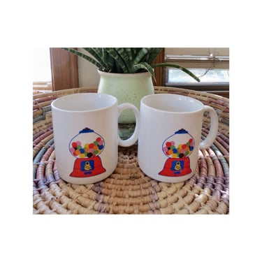 Vintage Coffee Mug Set Bubblegum Machine Rainbow Retro Cups - 80s Era - Papel made in Japan 