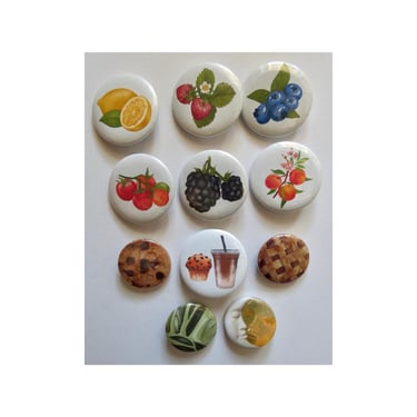 Food & Drinks Aesthetic Style Pinback Buttons - Fruit Vegetables Coffee Cookies Etc. 