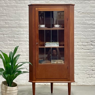 Mid Century MODERN Teak CORNER China or Liquor Cabinet, Made in Denmark. c. 1960's 