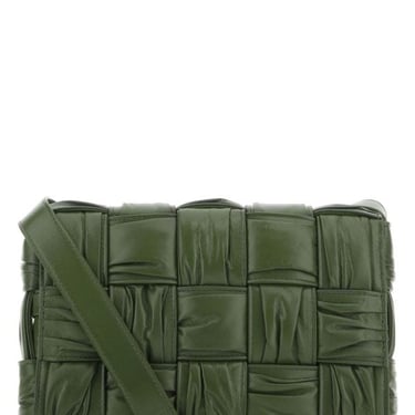 Bottega Veneta Woman Olive Green Leather Cassette Crossbody Bag