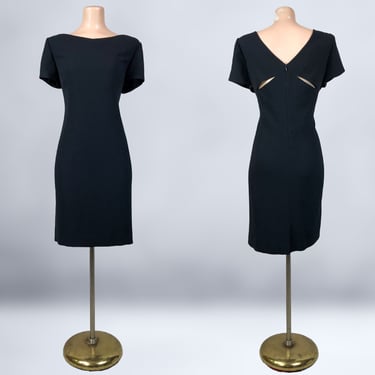 VINTAGE 90s Cutout Back Sleek Little Black Dress by Liz Claiborne Sz 14 | 1990s Gothic Noir Cocktail Dress | VFG 