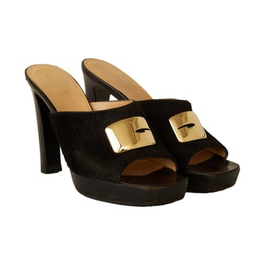 Gucci Black Calfhair Logo Platform Heels