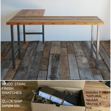 L shaped desk with steel legs , L Desk , Corner Desk, Custom Wood Desk . Choose size, return side, wood thicknes, height and finish 