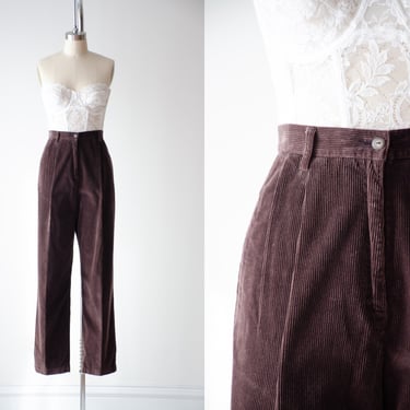 high waisted pants | 90s vintage Liz Claiborne brown corduroy dark academia straight leg trousers 