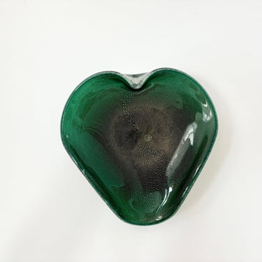 Green Murano Vamasa Barbini Italian Made Thick Hand Blown Glass Heart Shaped Bowl / Catchall Dish 