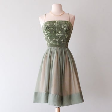 Ethereal 1960's Fairytale Sage Green Velvet Jr. Theme Party Dress / Sz XS