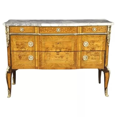 Superb Bright Bronze Ormolu French Louis XV Marble Top Commode Chest