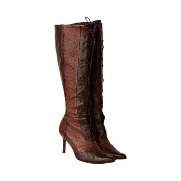 Dior Burgundy Embossed Leather Lace-Up Boots