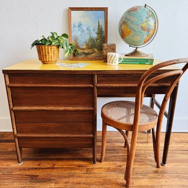 MCM Wood Desk with Yellow Painted Top.